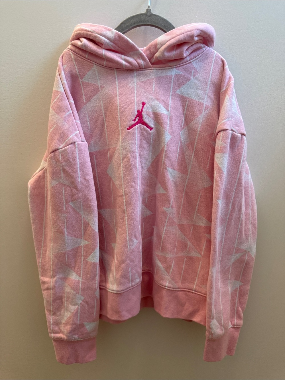 Jordan Girls Pink Geometric AOP Pullover Hoodie Size L (12-13 Yrs)